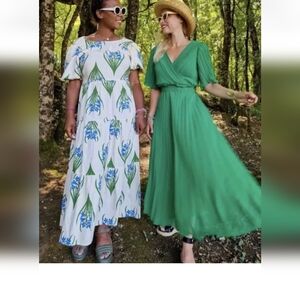 ZARA PLEATED MIDI DRESS GREEN Women's SIZE XS